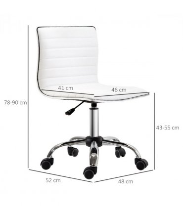 Armless Mid-Back Adjustable Office Chair 360 Swivel Ergonomic White PU Leather