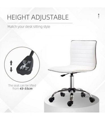 Armless Mid-Back Adjustable Office Chair 360 Swivel Ergonomic White PU Leather