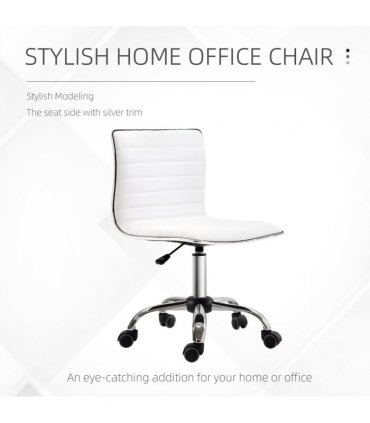 Armless Mid-Back Adjustable Office Chair 360 Swivel Ergonomic White PU Leather