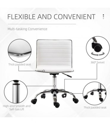 Armless Mid-Back Adjustable Office Chair 360 Swivel Ergonomic White PU Leather
