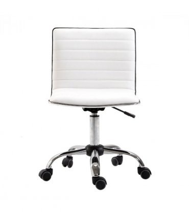 Armless Mid-Back Adjustable Office Chair 360 Swivel Ergonomic White PU Leather