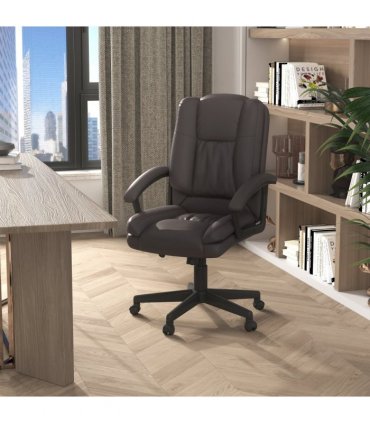 Swivel Executive Office Chair Mid Back PU Leather Chair with Arm, Brown HOMCOM