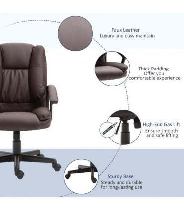 Swivel Executive Office Chair Mid Back PU Leather Chair with Arm, Brown HOMCOM