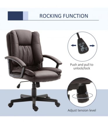 Swivel Executive Office Chair Mid Back PU Leather Chair with Arm, Brown HOMCOM