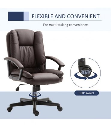 Swivel Executive Office Chair Mid Back PU Leather Chair with Arm, Brown HOMCOM