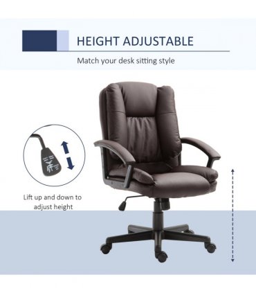 Swivel Executive Office Chair Mid Back PU Leather Chair with Arm, Brown HOMCOM