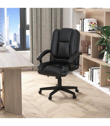 Office Chair Black PU Leather 170W x 62D x 68Hcm Swivel Executive Chair Mid Back