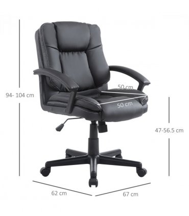 Office Chair Black PU Leather 170W x 62D x 68Hcm Swivel Executive Chair Mid Back