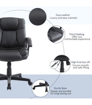 Office Chair Black PU Leather 170W x 62D x 68Hcm Swivel Executive Chair Mid Back
