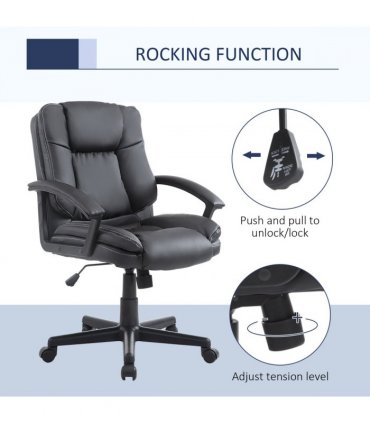 Office Chair Black PU Leather 170W x 62D x 68Hcm Swivel Executive Chair Mid Back