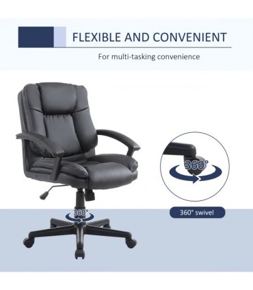 Office Chair Black PU Leather 170W x 62D x 68Hcm Swivel Executive Chair Mid Back