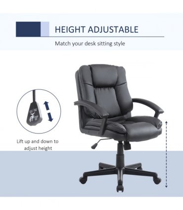 Office Chair Black PU Leather 170W x 62D x 68Hcm Swivel Executive Chair Mid Back