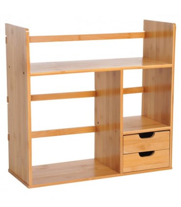 Desk Organiser Desktop Bookshelf 180 Degree Rotatable 2 Drawers Bamboo