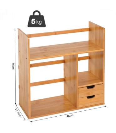 Desk Organiser Desktop Bookshelf 180 Degree Rotatable 2 Drawers Bamboo