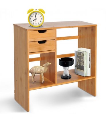 Desk Organiser Desktop Bookshelf 180 Degree Rotatable 2 Drawers Bamboo