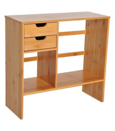 Desk Organiser Desktop Bookshelf 180 Degree Rotatable 2 Drawers Bamboo
