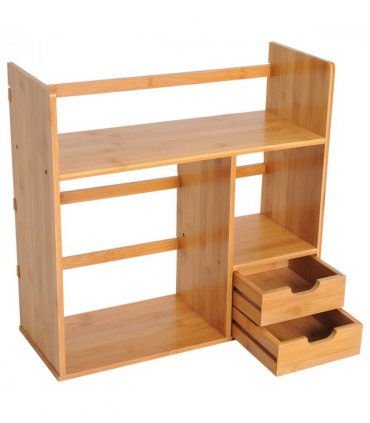 Desk Organiser Desktop Bookshelf 180 Degree Rotatable 2 Drawers Bamboo