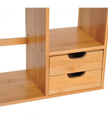 Desk Organiser Desktop Bookshelf 180 Degree Rotatable 2 Drawers Bamboo