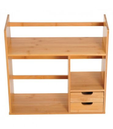 Desk Organiser Desktop Bookshelf 180 Degree Rotatable 2 Drawers Bamboo
