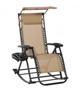 Folding Recliner Chair Outdoor Lounge Rocker Zero-Gravity Seat w/ Adjustable