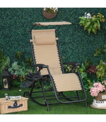 Folding Recliner Chair Outdoor Lounge Rocker Zero-Gravity Seat w/ Adjustable