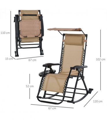 Folding Recliner Chair Outdoor Lounge Rocker Zero-Gravity Seat w/ Adjustable