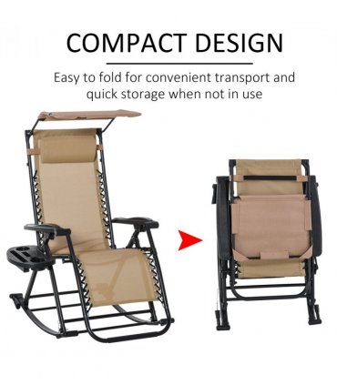 Folding Recliner Chair Outdoor Lounge Rocker Zero-Gravity Seat w/ Adjustable