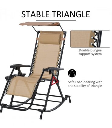 Folding Recliner Chair Outdoor Lounge Rocker Zero-Gravity Seat w/ Adjustable