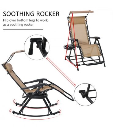 Folding Recliner Chair Outdoor Lounge Rocker Zero-Gravity Seat w/ Adjustable
