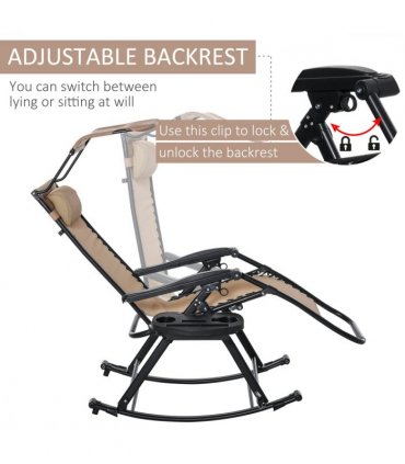 Folding Recliner Chair Outdoor Lounge Rocker Zero-Gravity Seat w/ Adjustable