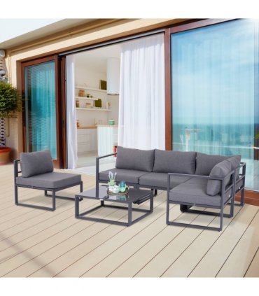 6Pcs Outdoor Sectional Sofa Set Conversation Aluminum Frame Cushion Outsunny