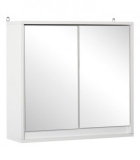 Wall Mounted Mirror Cabinet White 48W x 14.5D x 45Hcm MDF and Particle Board