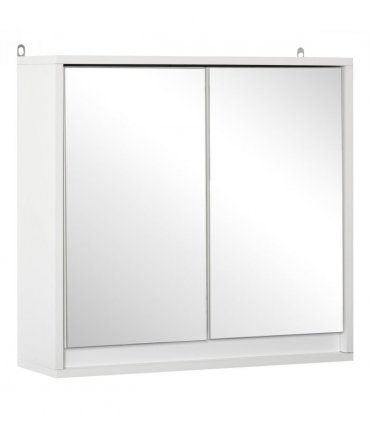 Wall Mounted Mirror Cabinet White 48W x 14.5D x 45Hcm MDF and Particle Board