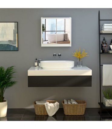 Wall Mounted Mirror Cabinet White 48W x 14.5D x 45Hcm MDF and Particle Board