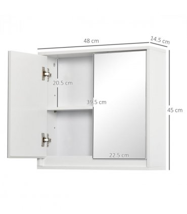 Wall Mounted Mirror Cabinet White 48W x 14.5D x 45Hcm MDF and Particle Board