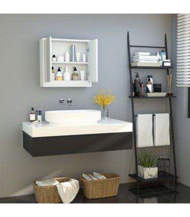 Wall Mounted Mirror Cabinet White 48W x 14.5D x 45Hcm MDF and Particle Board