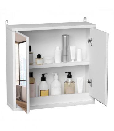 Wall Mounted Mirror Cabinet White 48W x 14.5D x 45Hcm MDF and Particle Board