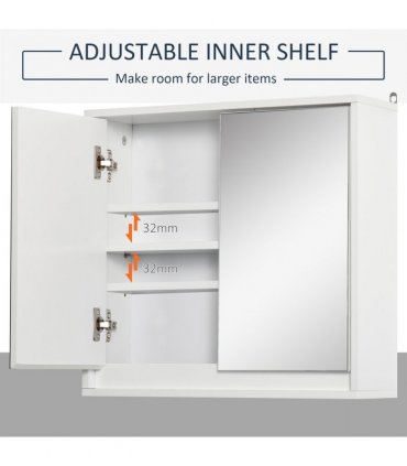 Wall Mounted Mirror Cabinet White 48W x 14.5D x 45Hcm MDF and Particle Board