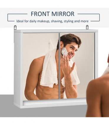 Wall Mounted Mirror Cabinet White 48W x 14.5D x 45Hcm MDF and Particle Board