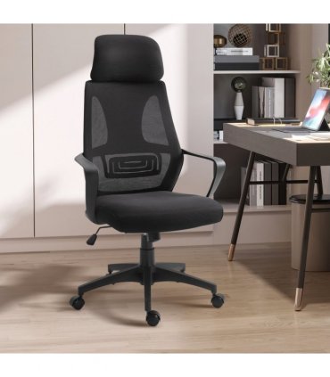 Mesh Back Office Chair w/ Adjustable Height Padded Headrest Black Vinsetto