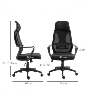 Mesh Back Office Chair w/ Adjustable Height Padded Headrest Black Vinsetto