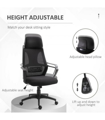 Mesh Back Office Chair w/ Adjustable Height Padded Headrest Black Vinsetto
