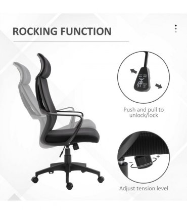 Mesh Back Office Chair w/ Adjustable Height Padded Headrest Black Vinsetto