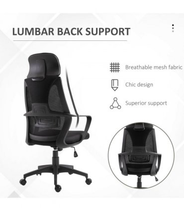 Mesh Back Office Chair w/ Adjustable Height Padded Headrest Black Vinsetto