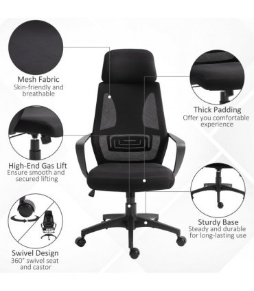 Mesh Back Office Chair w/ Adjustable Height Padded Headrest Black Vinsetto