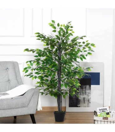 145cm Artificial Banyan Plant Faux Decorative Tree Cement Pot Outsunny