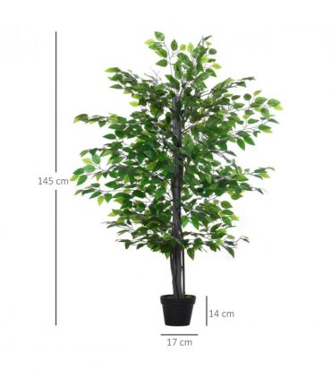 145cm Artificial Banyan Plant Faux Decorative Tree Cement Pot Outsunny