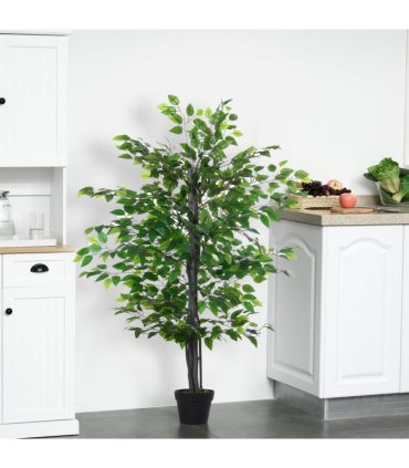 145cm Artificial Banyan Plant Faux Decorative Tree Cement Pot Outsunny