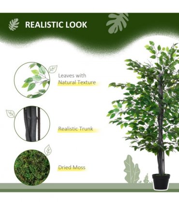 145cm Artificial Banyan Plant Faux Decorative Tree Cement Pot Outsunny