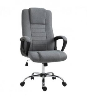 Linen Office Chair 360??Swivel High Back Wide Adjustable Seat Grey Vinsetto